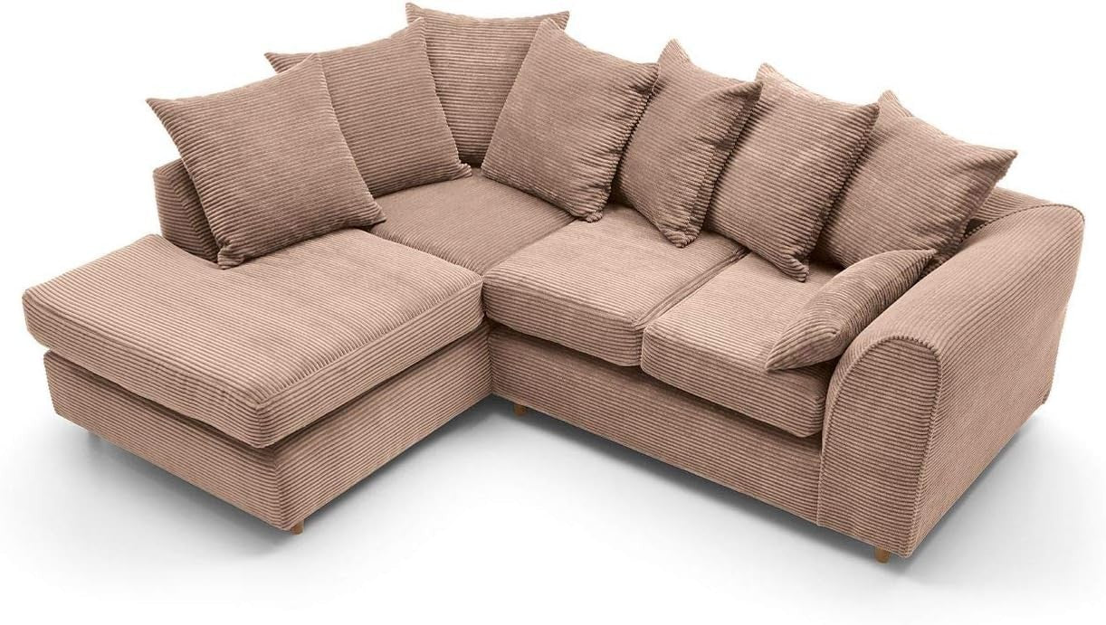 Brown Jumbo Cord L Shaped Sofa | Deep Cushions | Water Repellent Fabric | 4 Seat