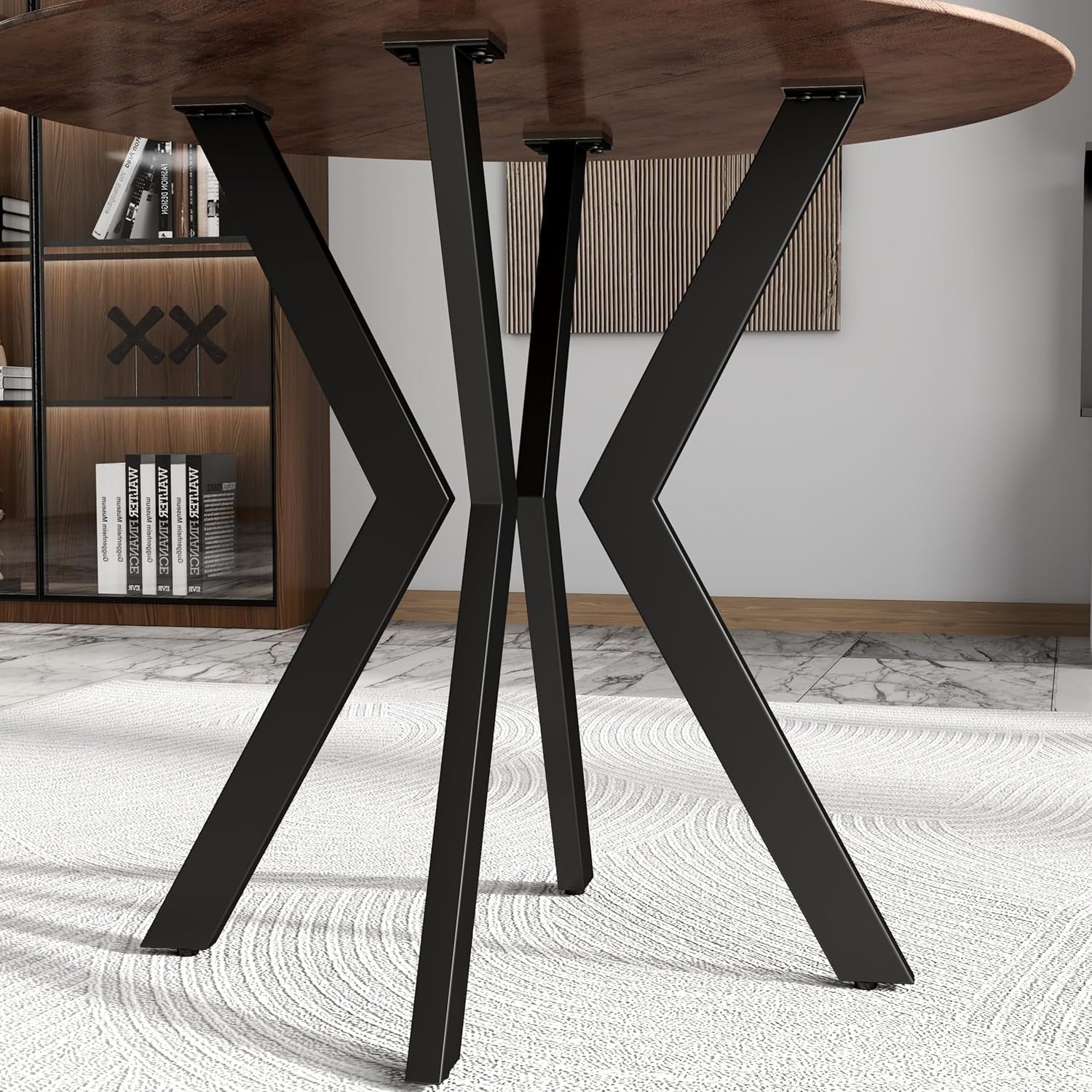 Round Wooden Dining Table 90cm Metal Legs Small Kitchen Office Cafe
