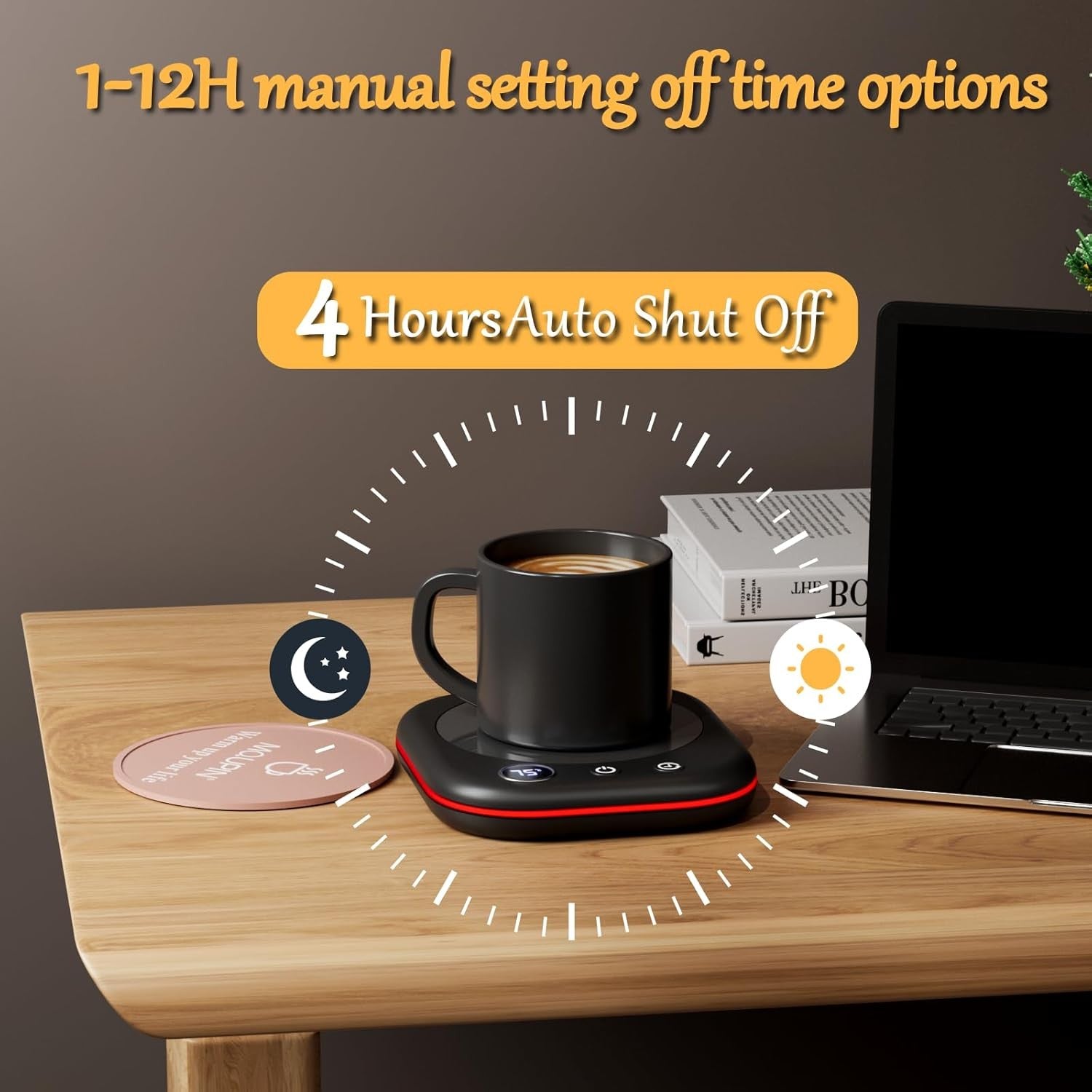 Smart Coffee Mug Warmer 3 Temp 12H Timer Desk Cup Heater