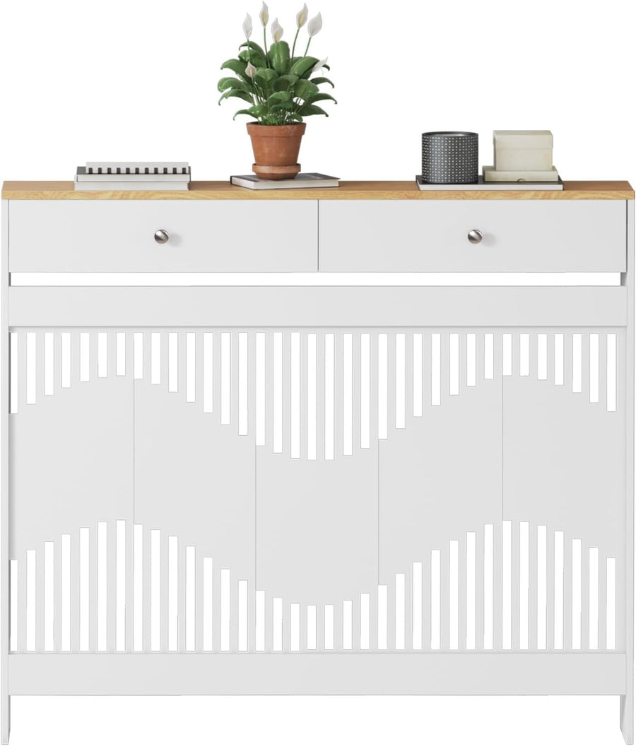 White Radiator Cover Cabinet with Drawers Modern MDF Storage Shelf, Medium