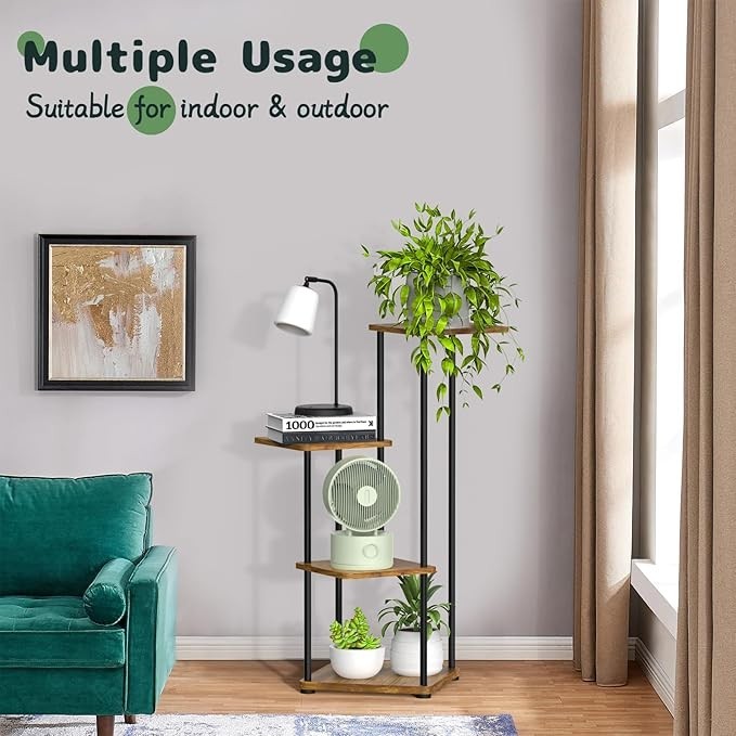 4 Tier Metal & Wood Tall Plant Stand Indoor Corner Flower Shelf Display Rack