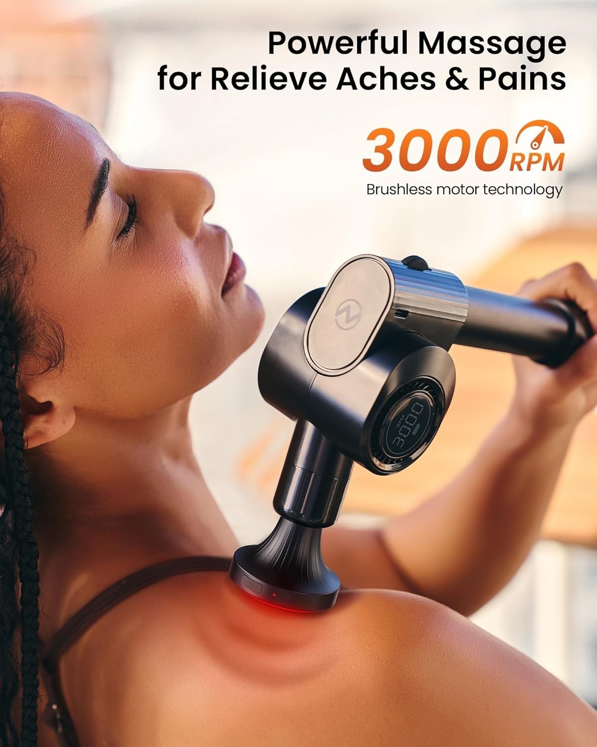 Deep Tissue Massage Gun with Heat Red Light Long Handle 32 Speeds Pain Relief