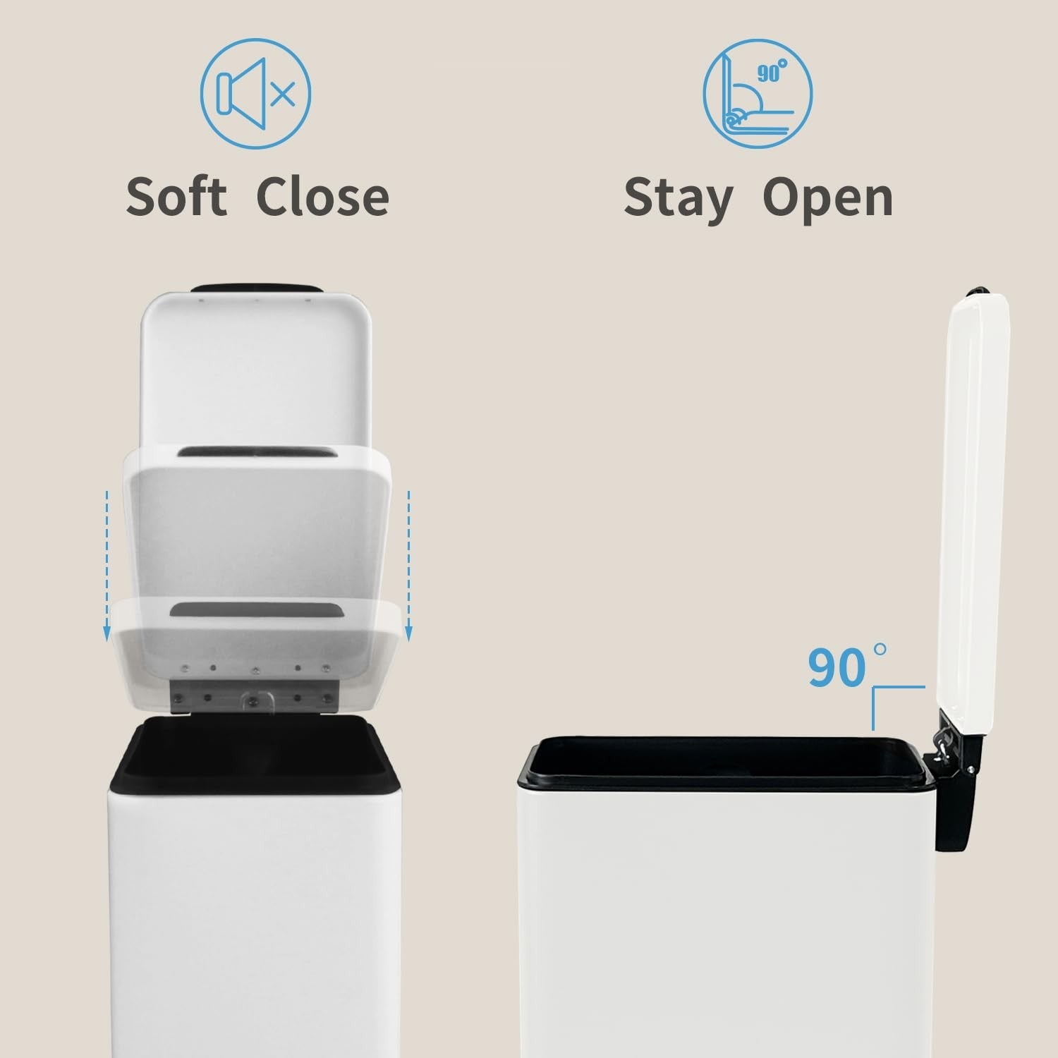 30L Slim White Pedal Bin Soft Close Stainless Steel Kitchen