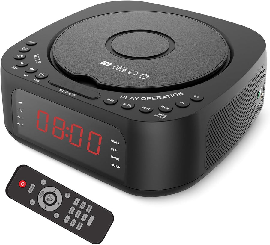 CD Player Alarm Clock Bluetooth FM Radio Remote Dual Alarm Dimmable Display
