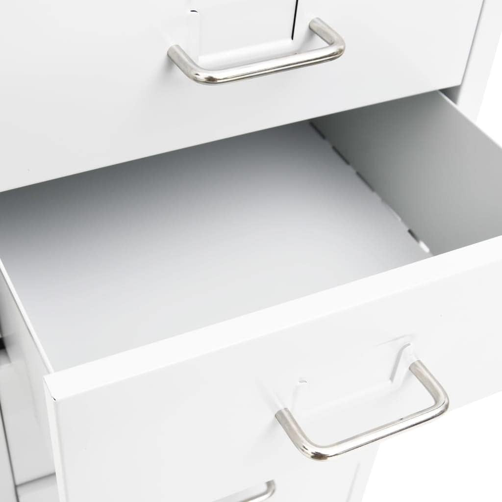 White Mobile Filing Cabinet 8 Drawer 109cm Rolling Metal Storage