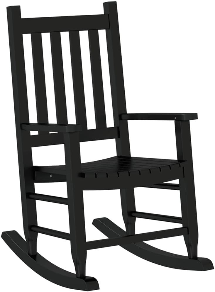 Kids Black Wooden Rocking Chair Safe Design Smooth Motion Indoor Outdoor