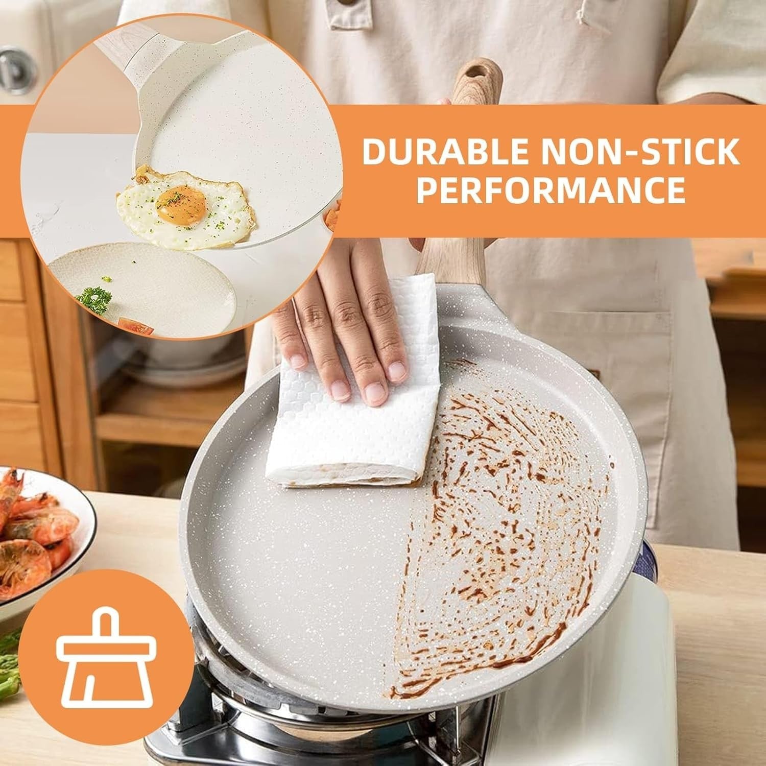 24cm White Non-Stick Crepe & Pancake Pan – Induction, Gas & Electric Hob