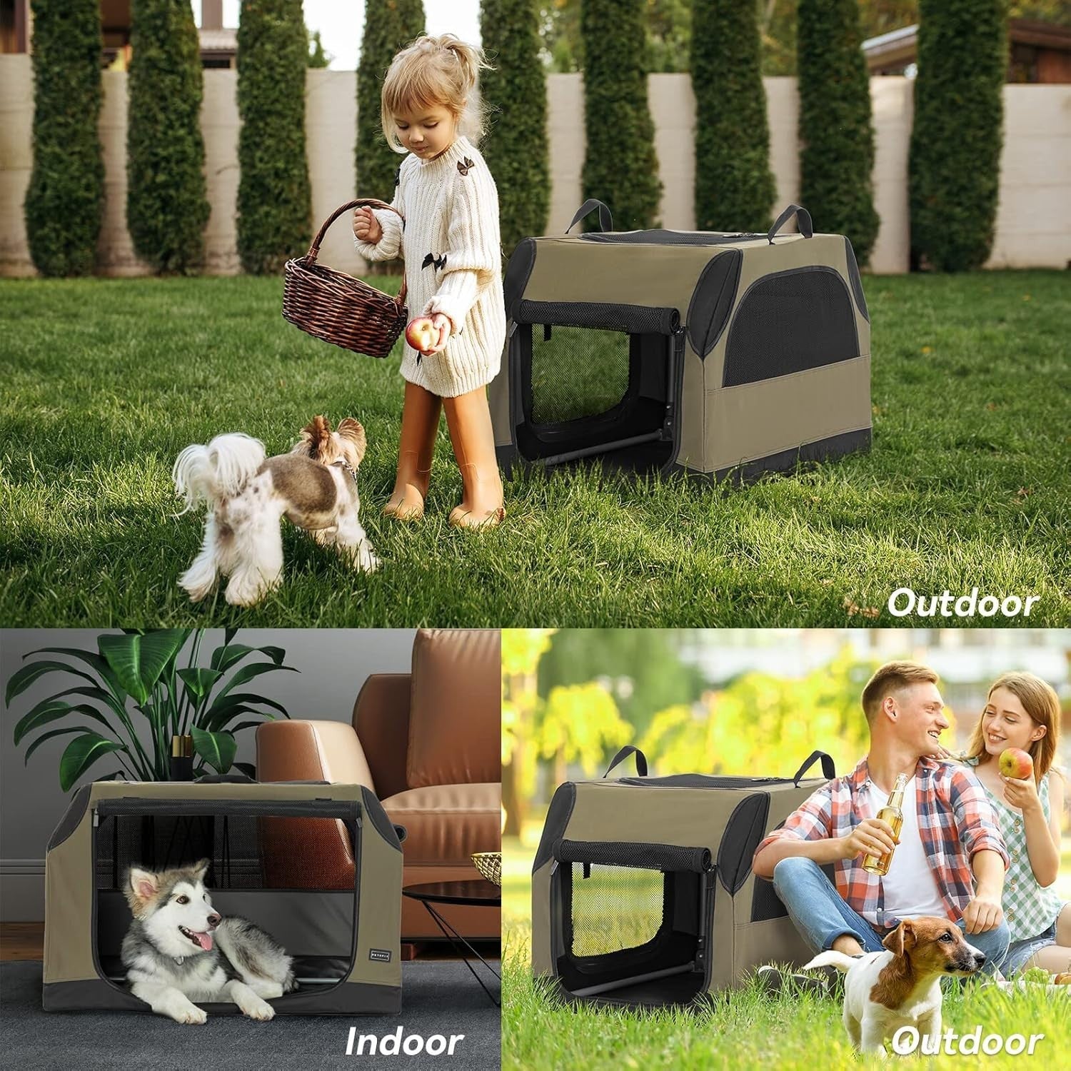 Portable Foldable Soft Dog Crate – Travel Pet Kennel for Car & Home (Army Green)