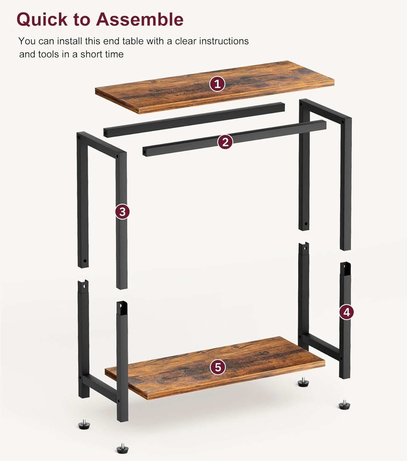 Slim 2-Tier Side Table Narrow End Table for Small Spaces with Wood Shelves