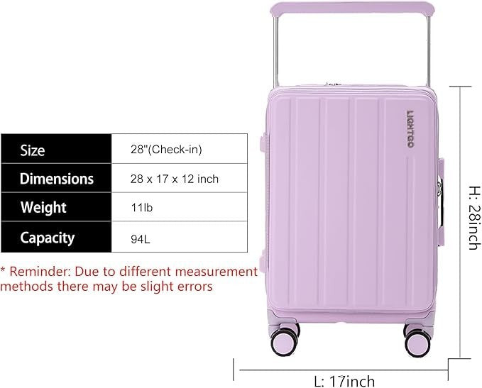 28” Extra Large Dual Opening Checked Suitcase Front Back Access
