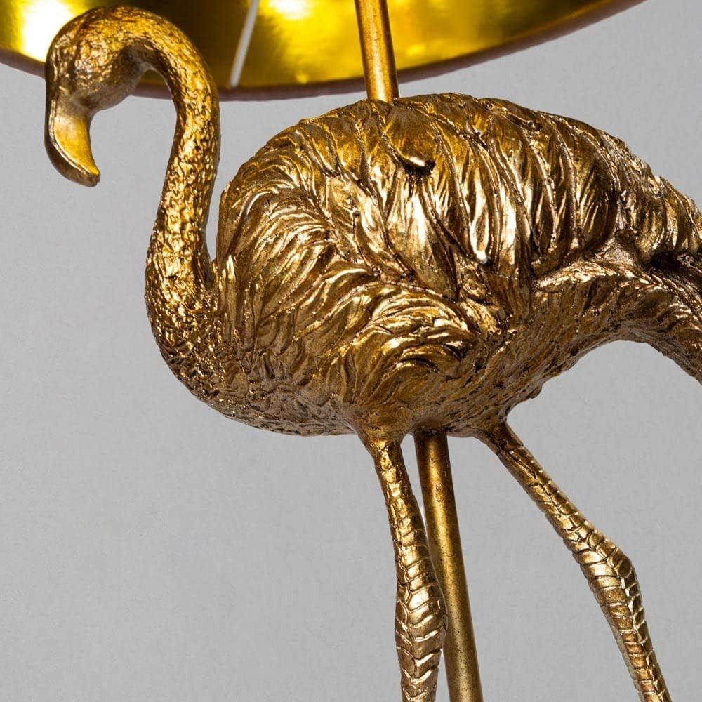 Brass Flamingo Table Lamp with Pink Drum Shade | Stylish 56cm Desk Light