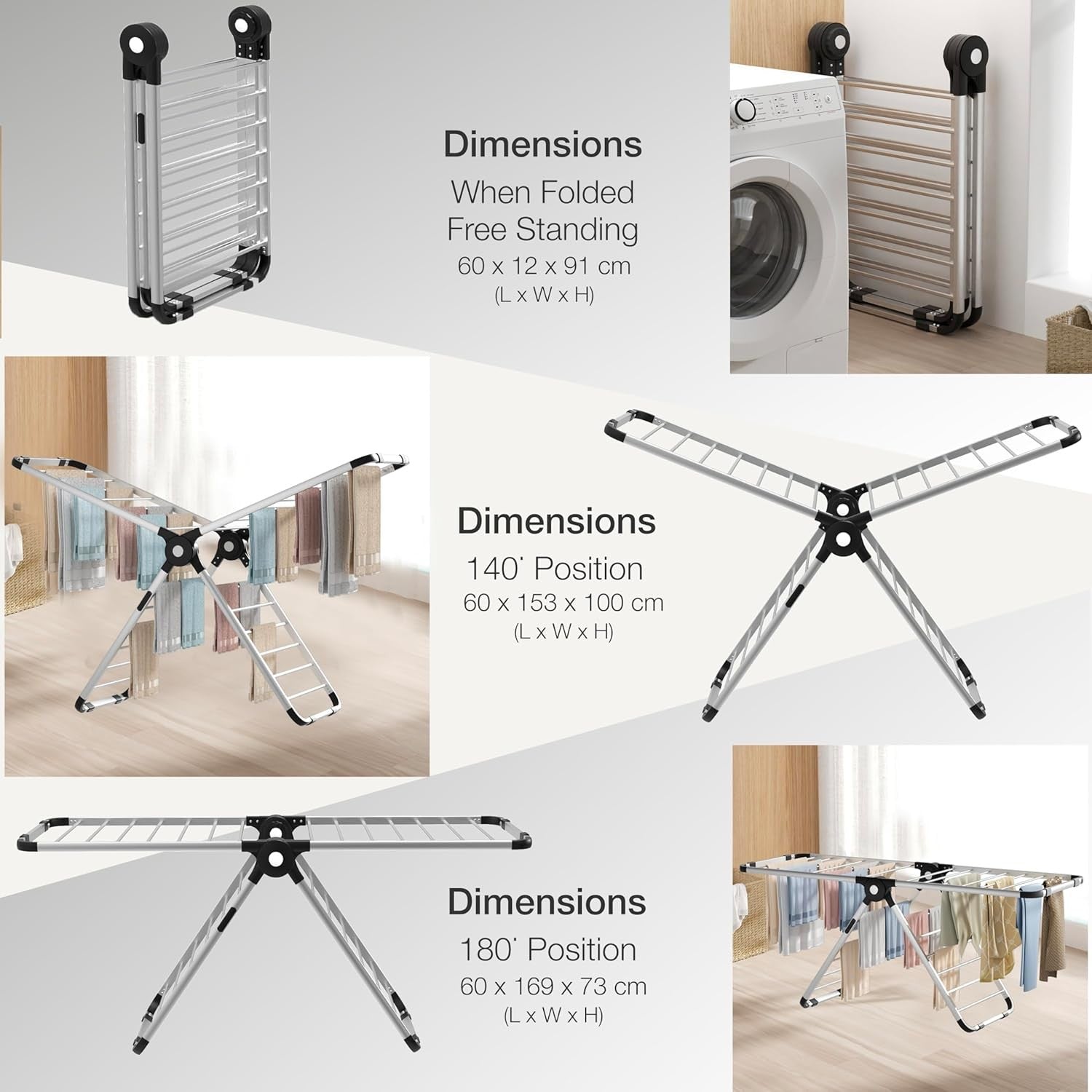 Heated Clothes Airer 320W Folding Drying Rack with Cover 26 Heated Rails
