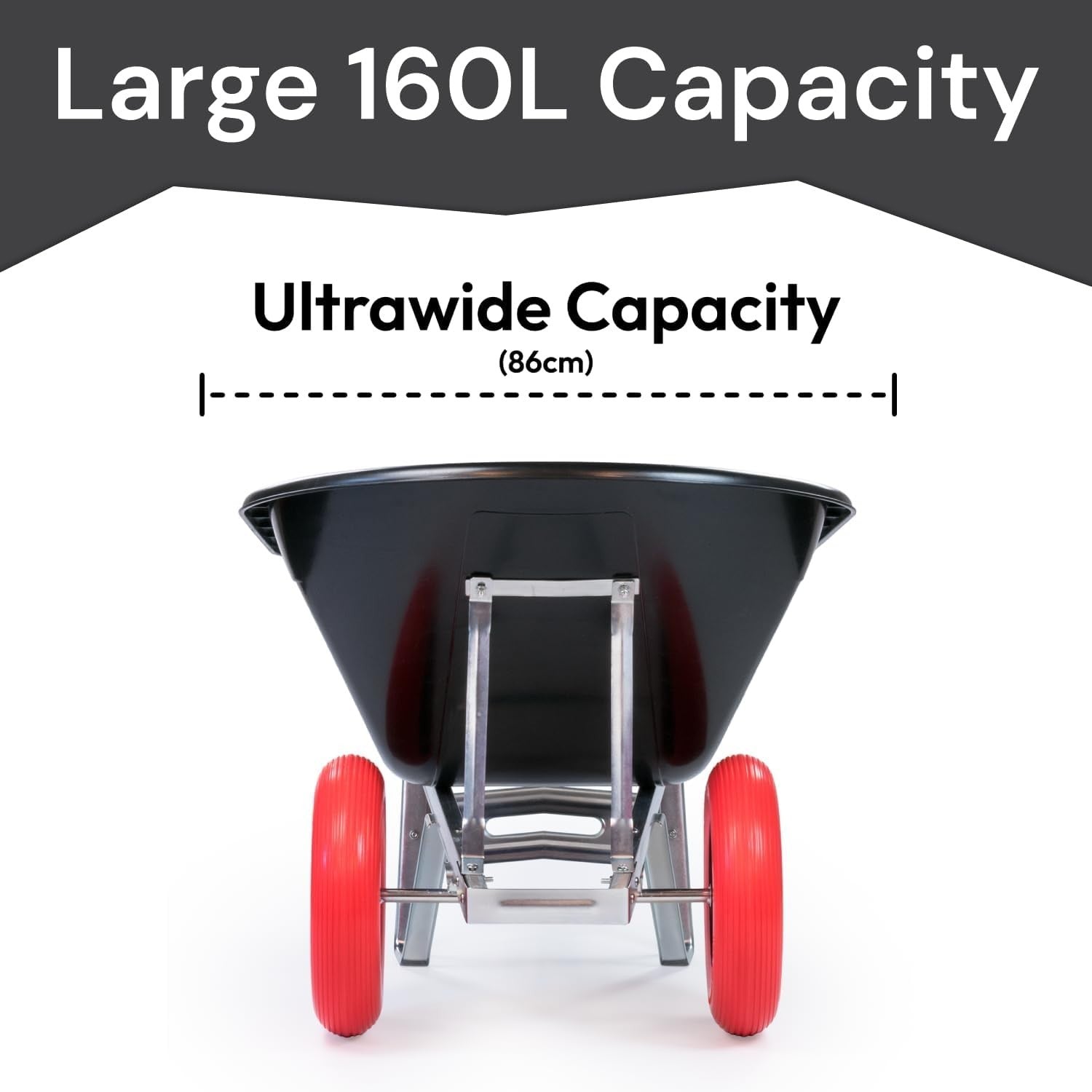 160L 2-Wheel Garden Wheelbarrow – Black/Red – Flat-Free Tyres Heavy Duty 130kg