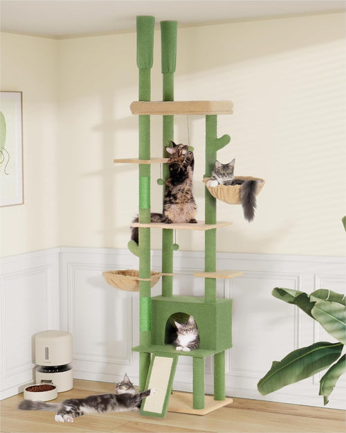 Floor to Ceiling Cat Tree 220–274cm Adjustable Tall Cat Tower Hammock Condo