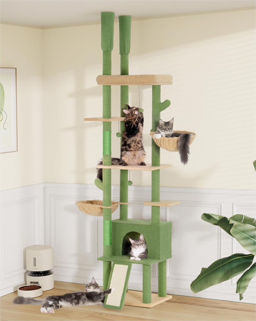 Floor to Ceiling Cat Tree 220–274cm Adjustable Tall Cat Tower Hammock Condo