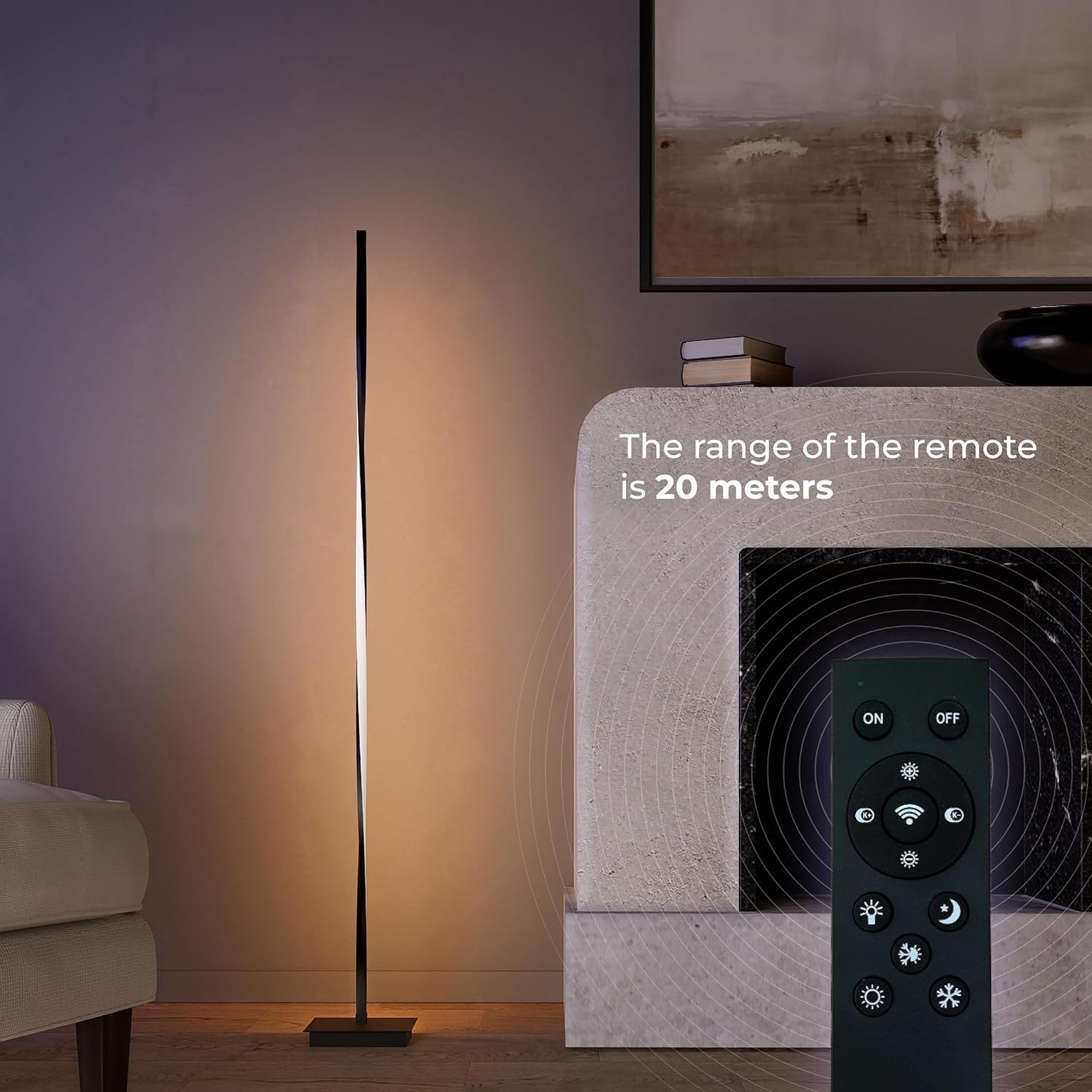Modern LED Floor Lamp Dimmable Remote Control Standing Light Matte Black