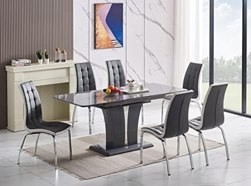 Extending Glass Dining Table 180x80cm Grey Modern 6 Seater Grey