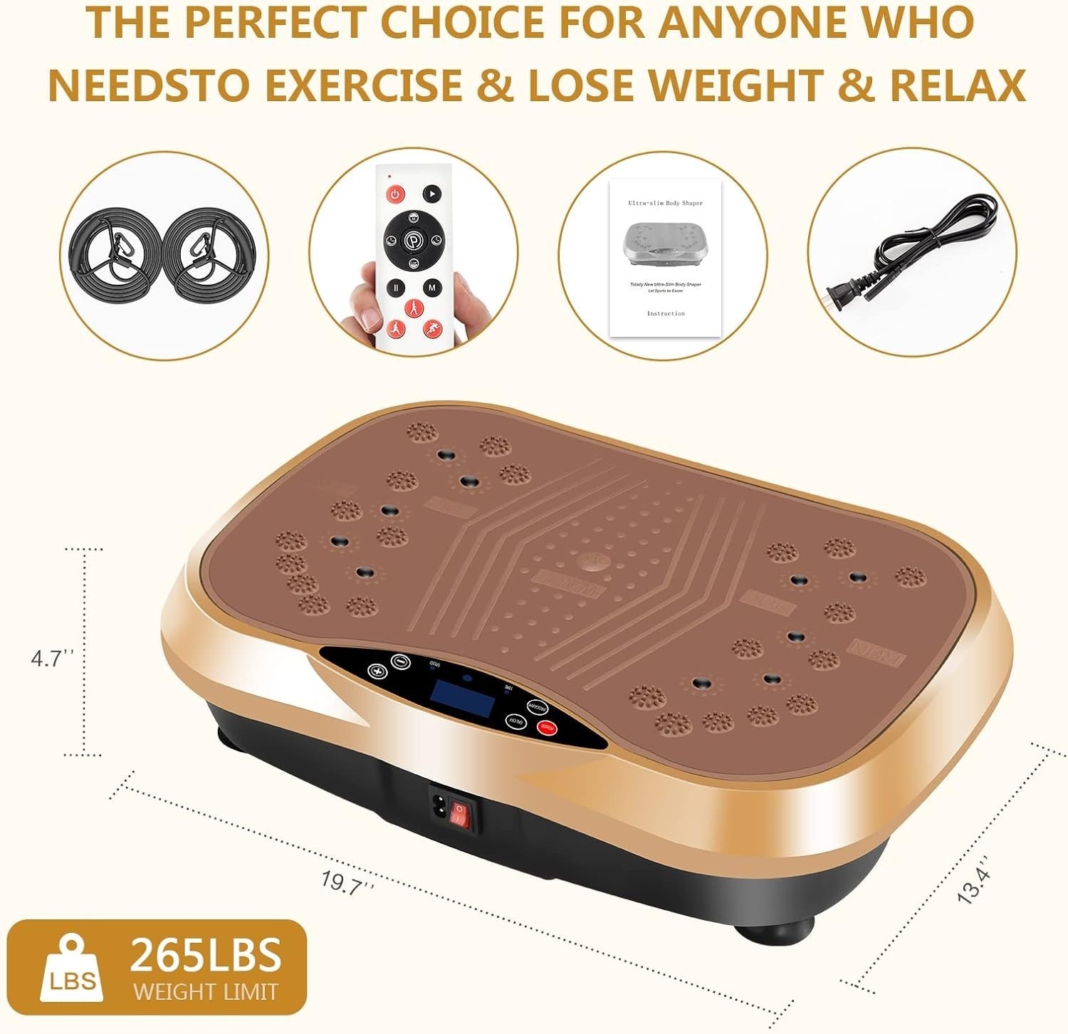 Vibration Plate Exercise Machine Full Body Weight Loss Remote Bands