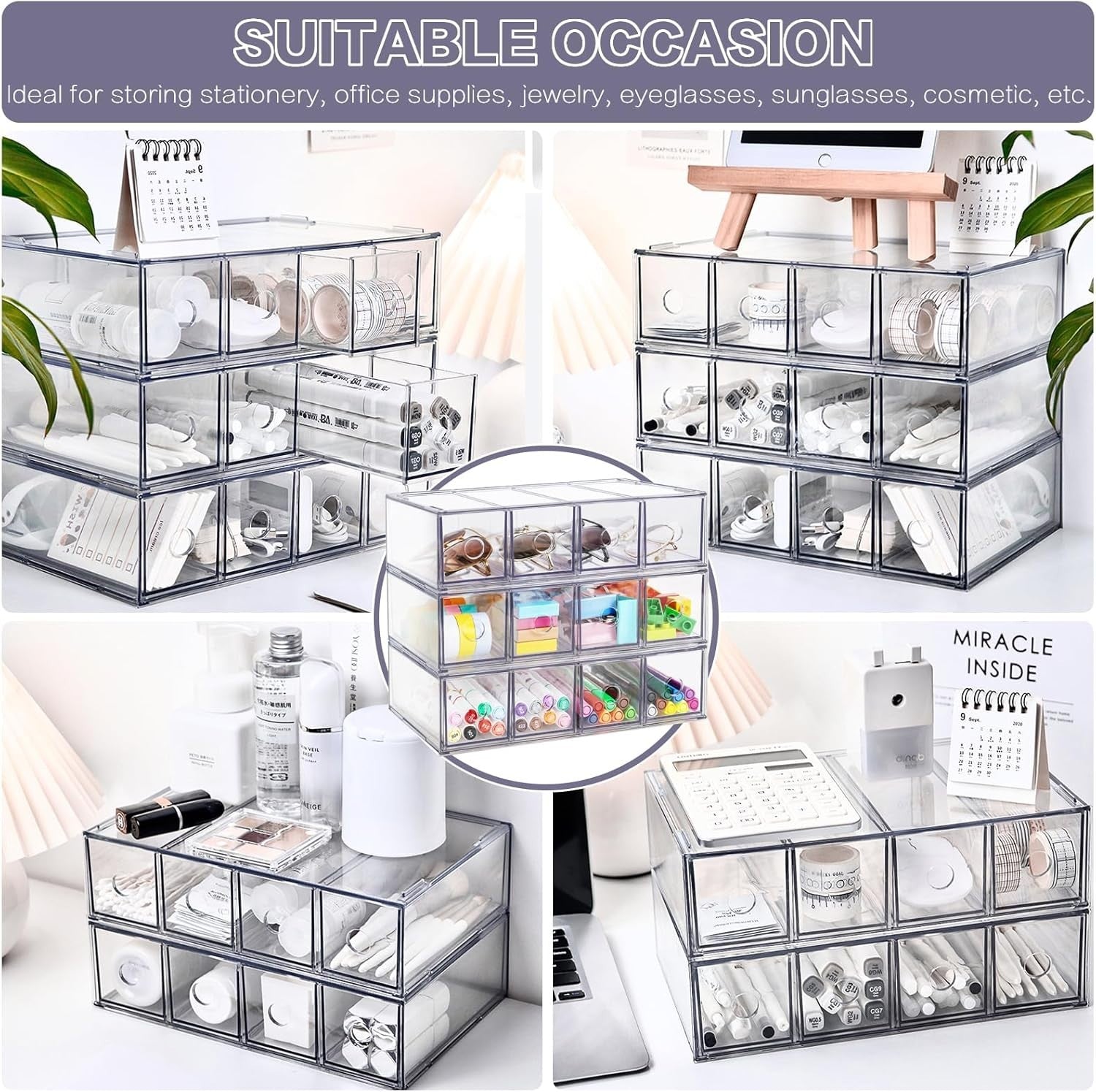 Clear Acrylic Desk Organizer 12 Drawers Stackable Storage Box Office