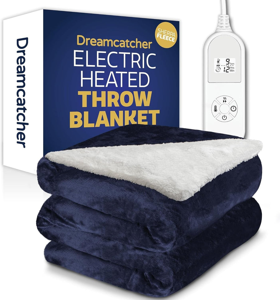 Electric Heated Throw Blanket 160x120cm Sherpa Fleece 9  Washable