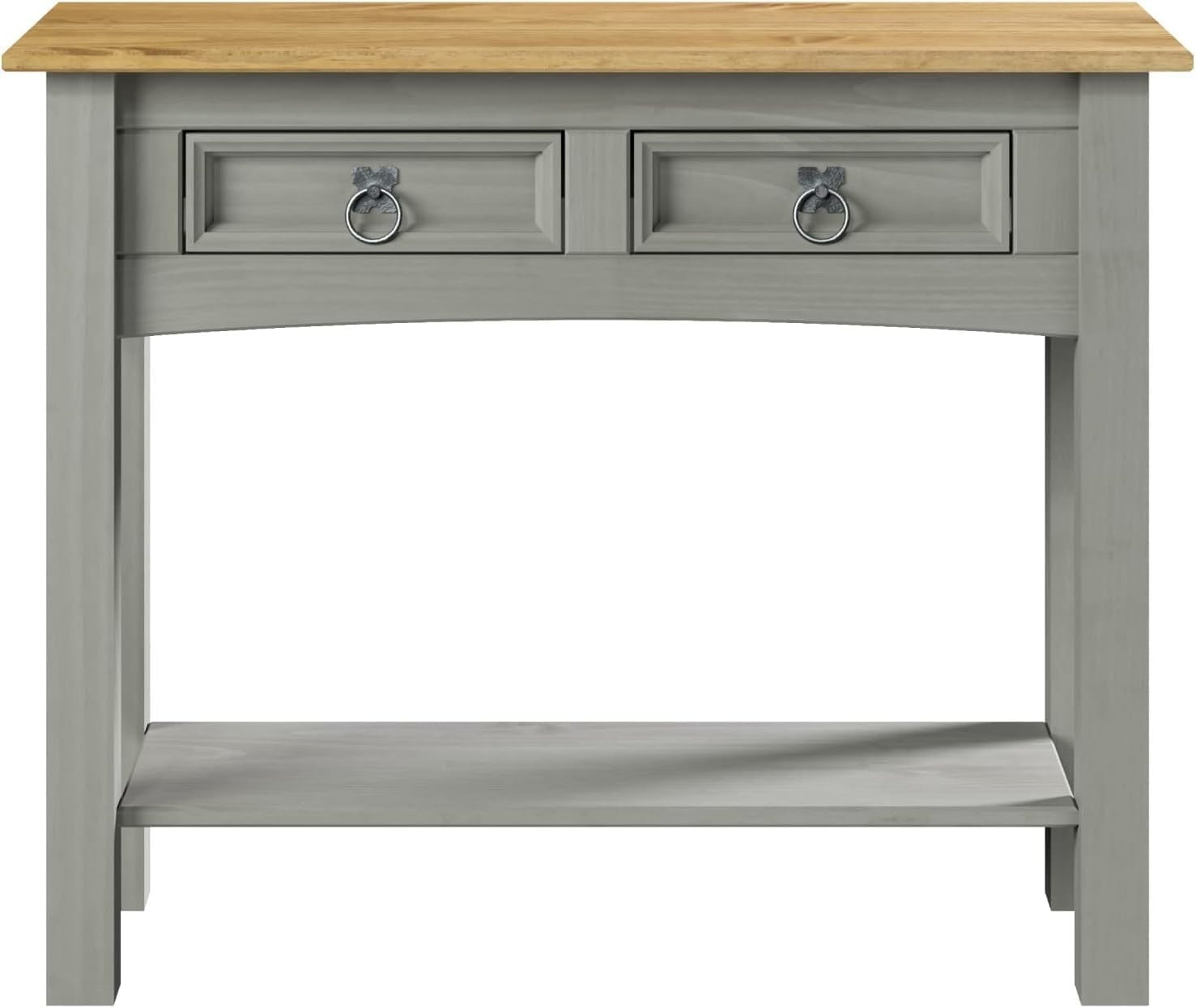 Grey Pine Console Table with 2 Drawers – Storage & Writing Desk