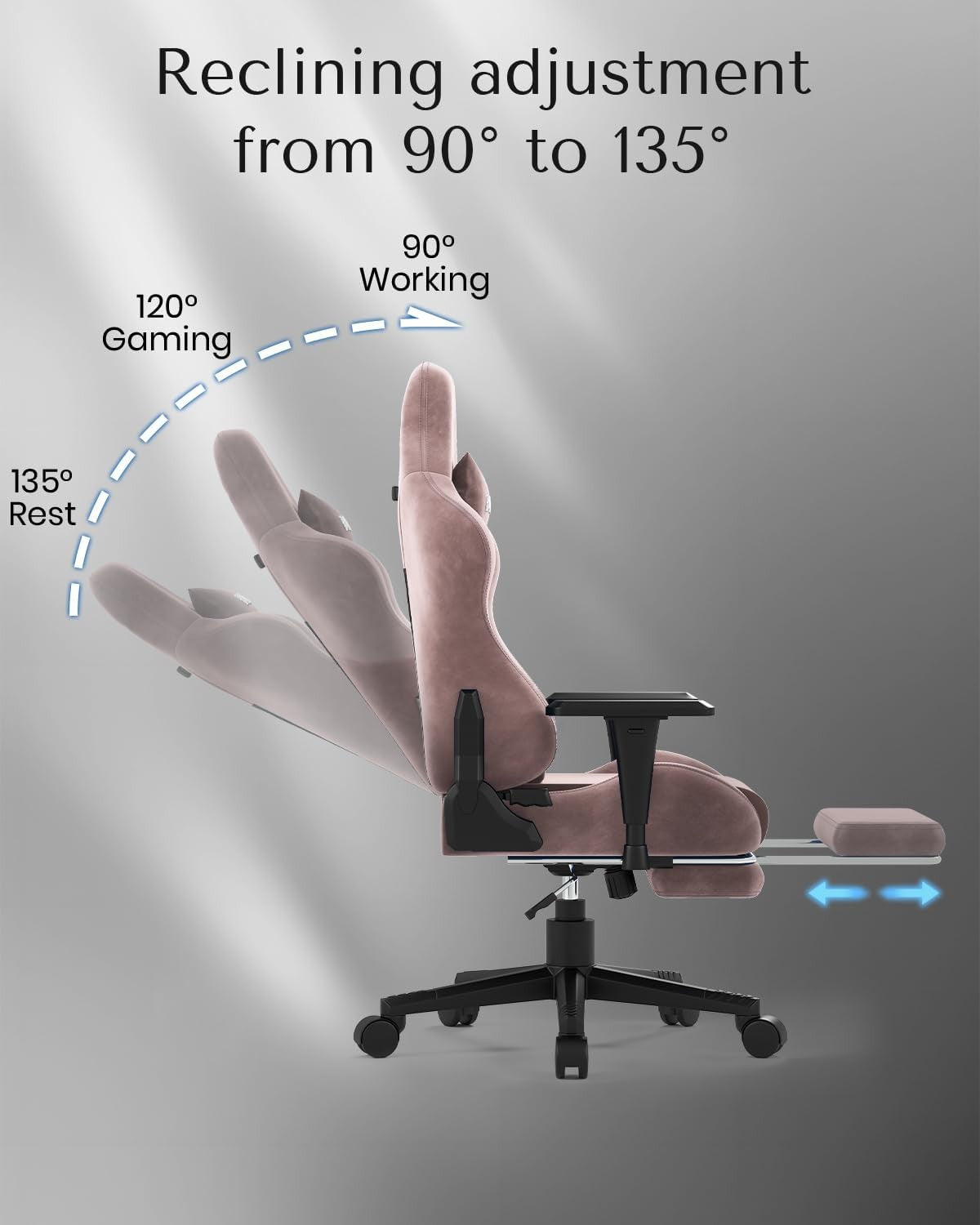 Pink Gaming Chair with Cat Ears Massage Lumbar Recliner