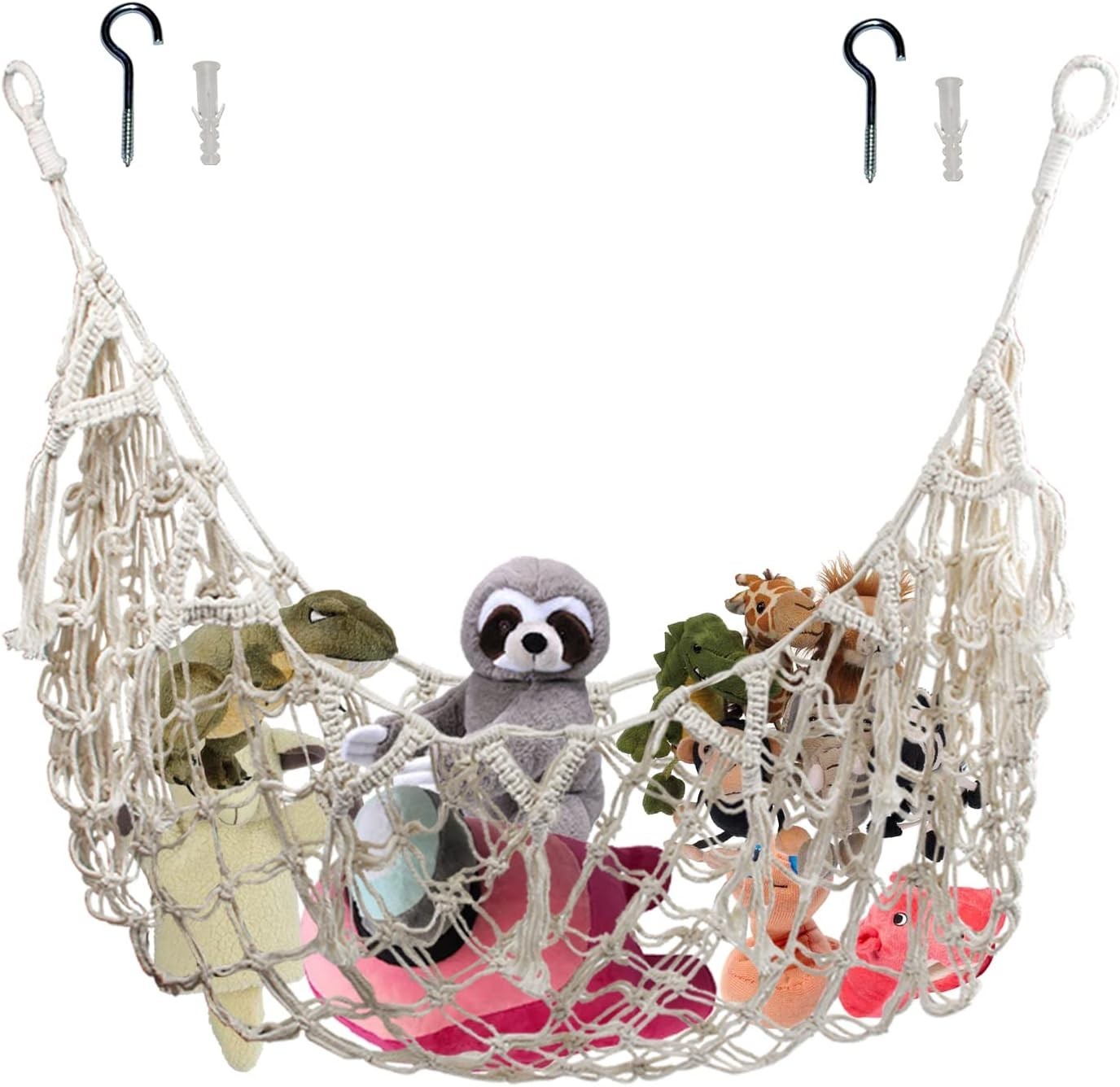 Large Macrame Toy Hammock – Stuffed Animal Storage Net – Boho Nursery Organizer