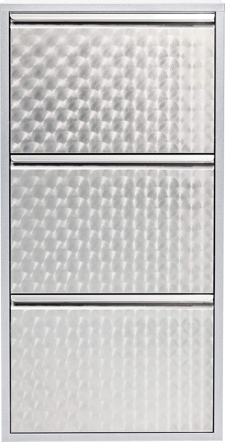 Slim Silver 3-Compartment Flip Shoe Cabinet, Space-Saving Storage for 6 Pairs