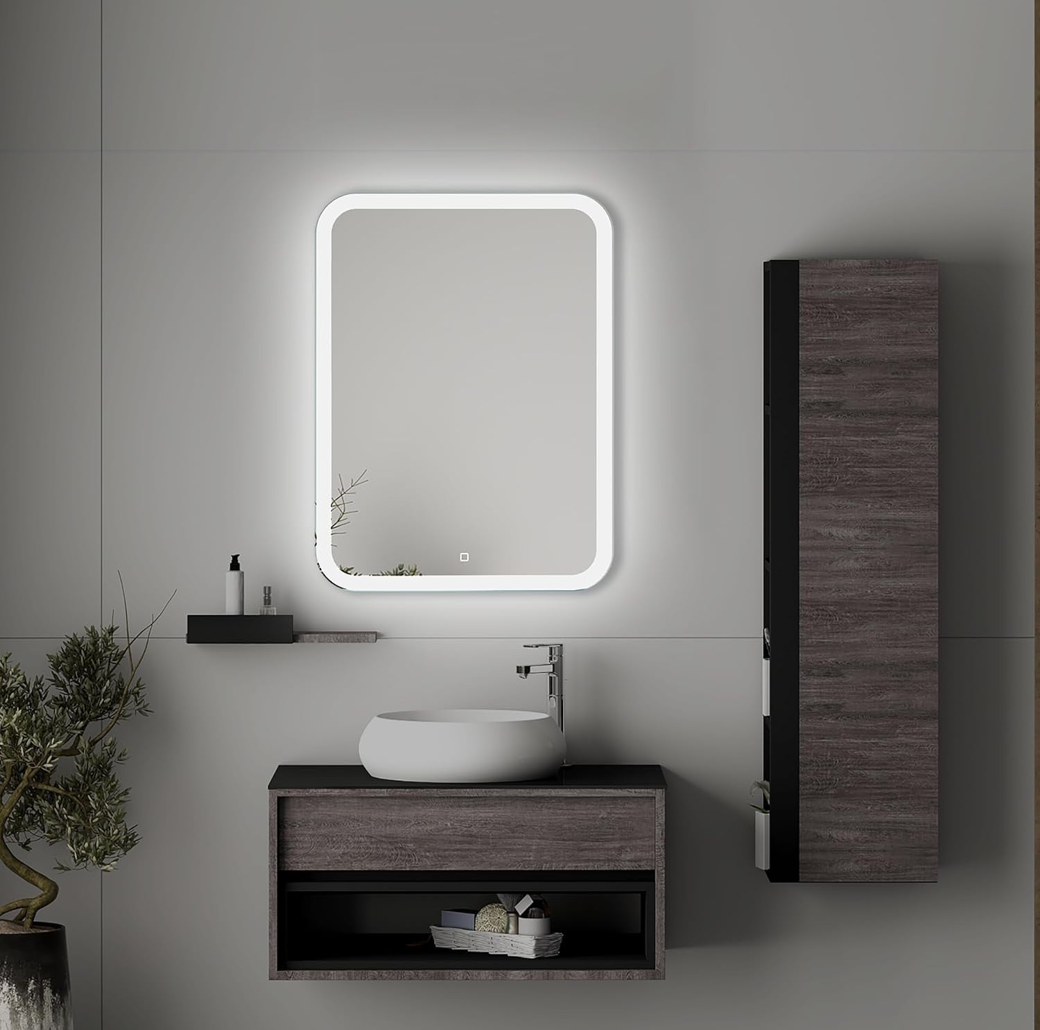 LED Bathroom Mirror 50x70cm Anti-Fog Touch Sensor, Natural White Glow