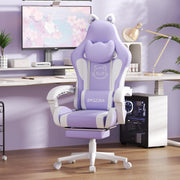 Gaming Chair with Cat Ears Reclining Massage Lumbar Purple White