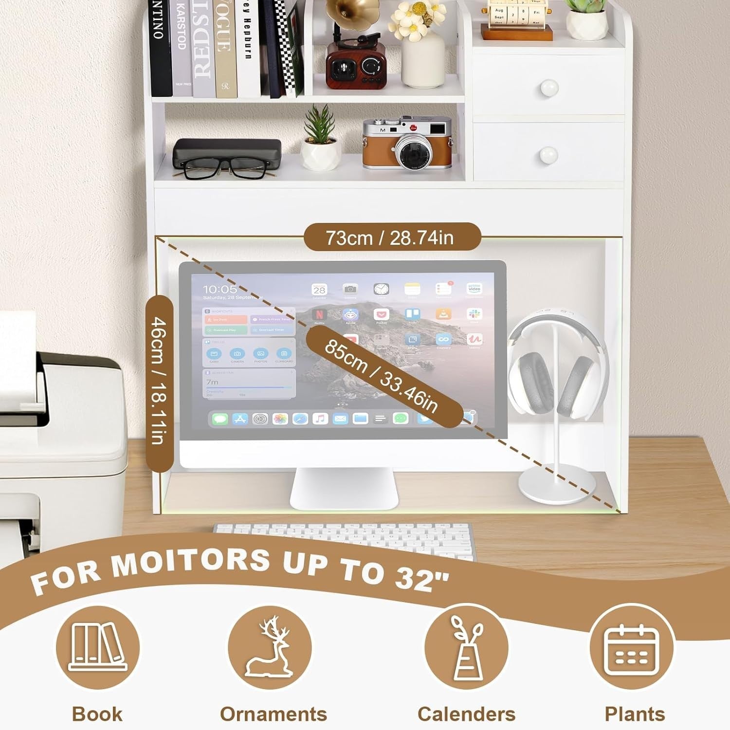 White 4-Tier Desktop Bookshelf Desk Hutch Organiser Space-Saving Storage Rack