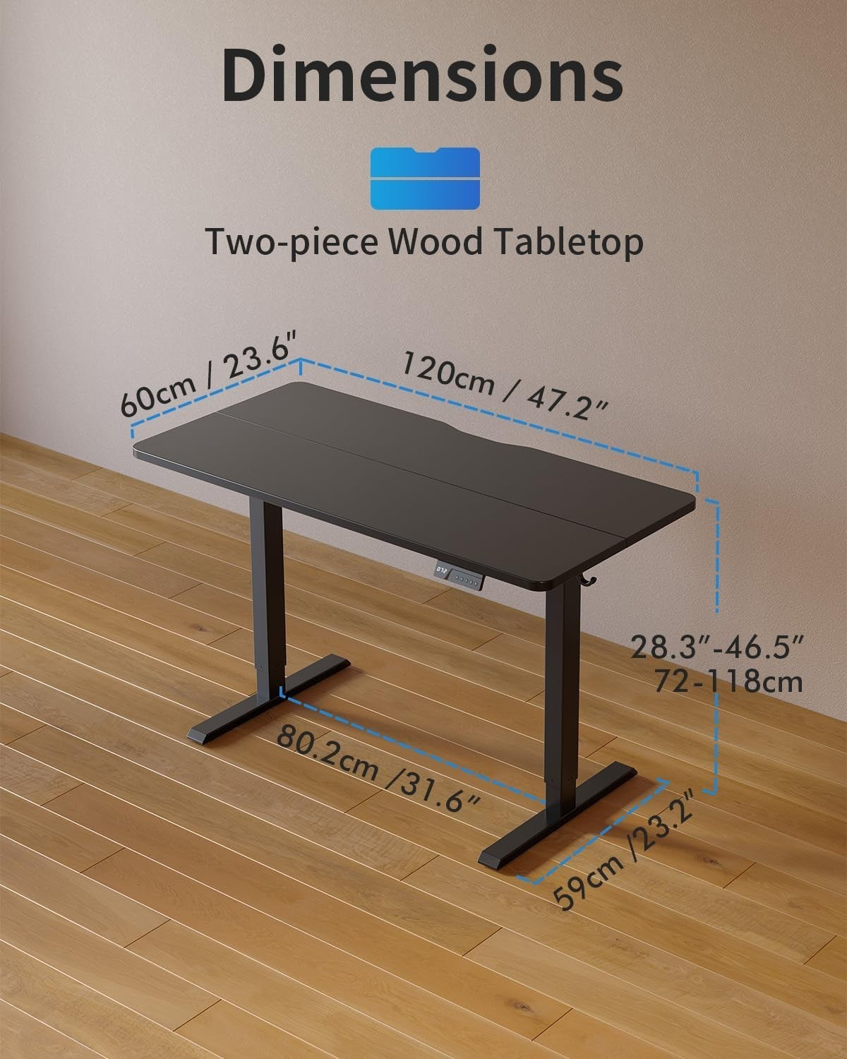 Electric Standing Desk 120x60cm Black Adjustable Home Office Table