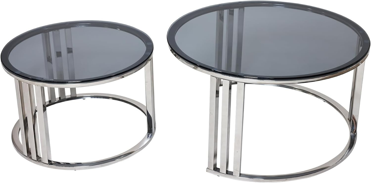 80cm Round Glass Coffee Table Chrome Metal Legs Modern Living Room Accent
