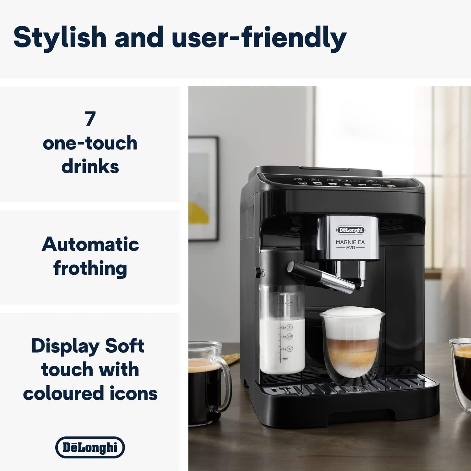 Smart Bean to Cup Coffee Machine | 7 Drink Presets | Auto Milk Frother | 1450W