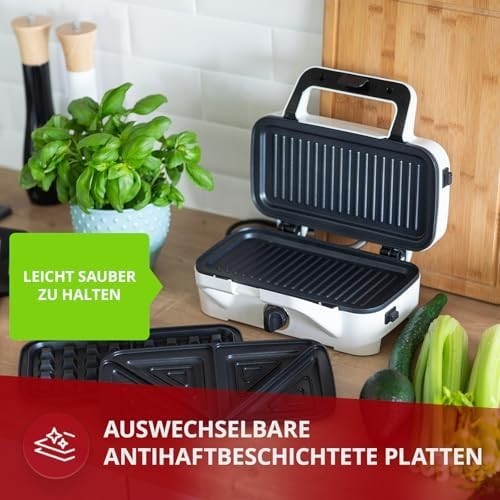 3-in-1 Sandwich, Waffle & Grill Machine Interchangeable Plates 1200W