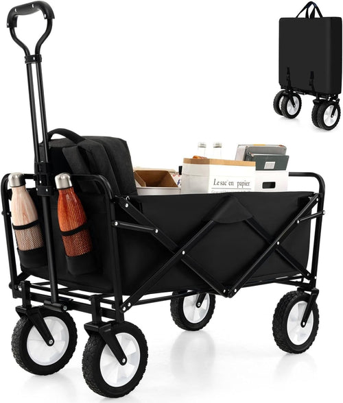 Folding Festival Trolley Wagon 82L Heavy Duty Cart All Terrain Wheels Black
