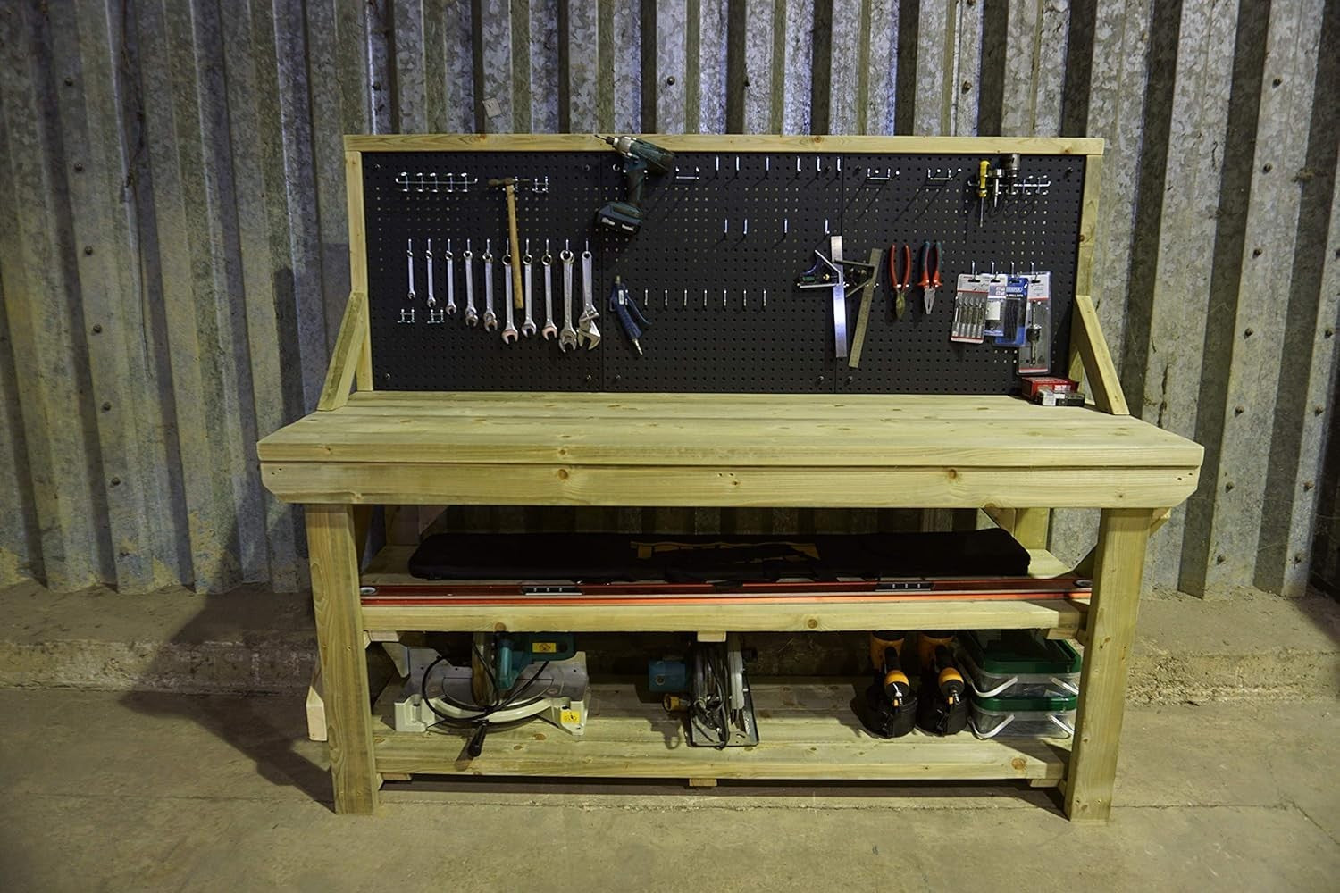 6ft Heavy Duty Workbench with Pegboard & Double Shelf – Includes 46-Piece