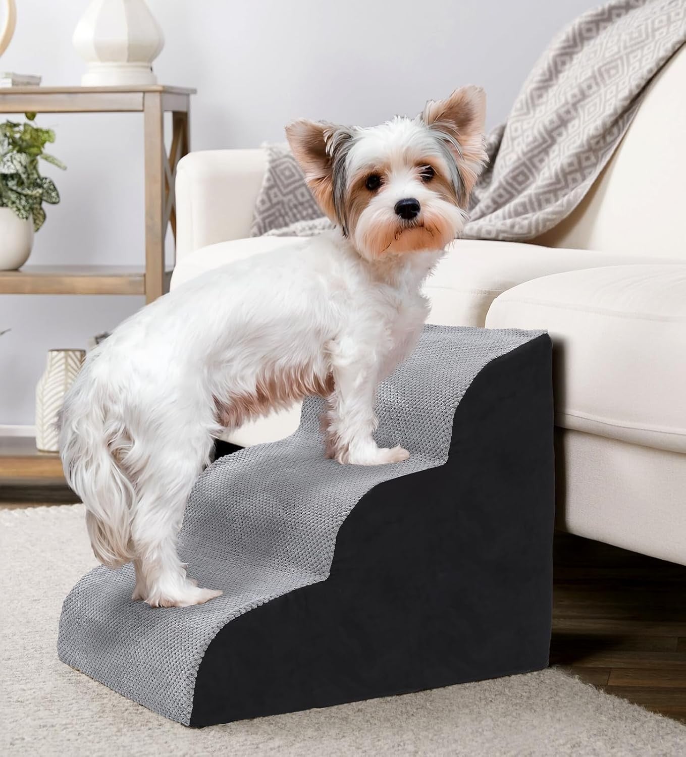 3 Step Dog Stairs Foam Pet Ramp Non Slip Grey 59x40x40cm