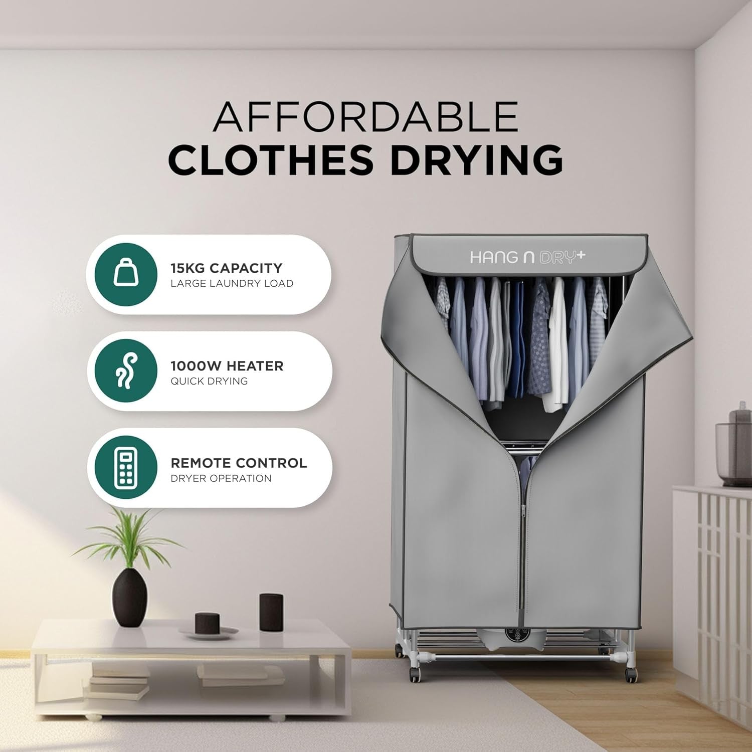 Electric Clothes Dryer Heated Airer 2 Tier 1000W Large Capacity Timer