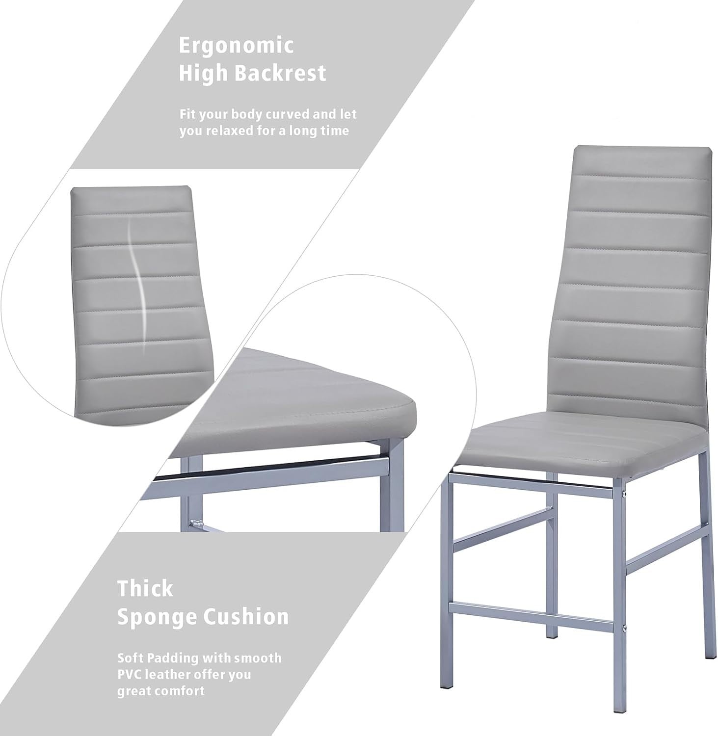 5PC Grey Marble Effect Glass Dining Set with PU Leather Chairs Compact