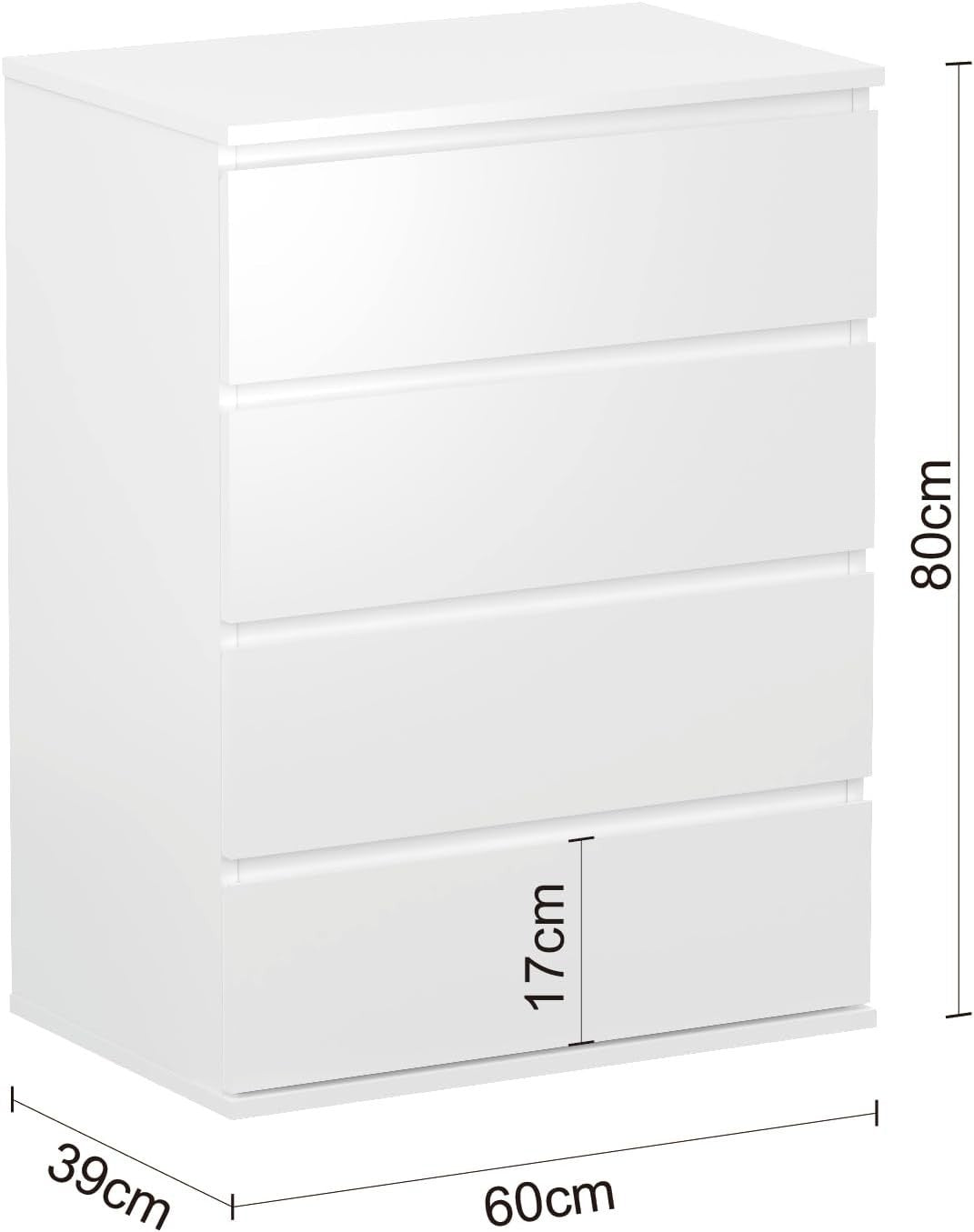 Modern White 4-Drawer Chest Organizer | Sleek No Handle Tall Dresser Unit