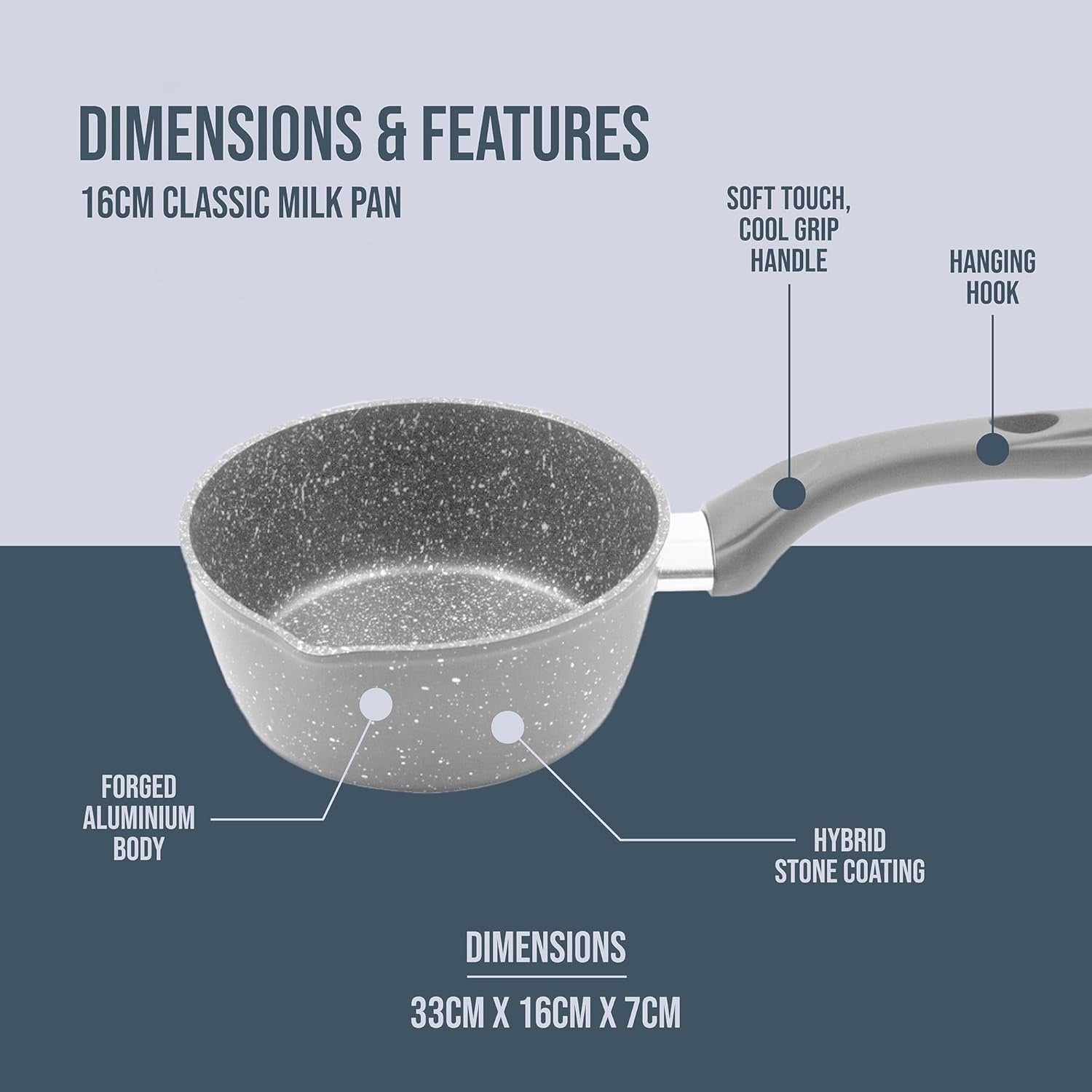 16cm Grey Non Stick Milk Pan with Cool Touch Handle Induction Safe