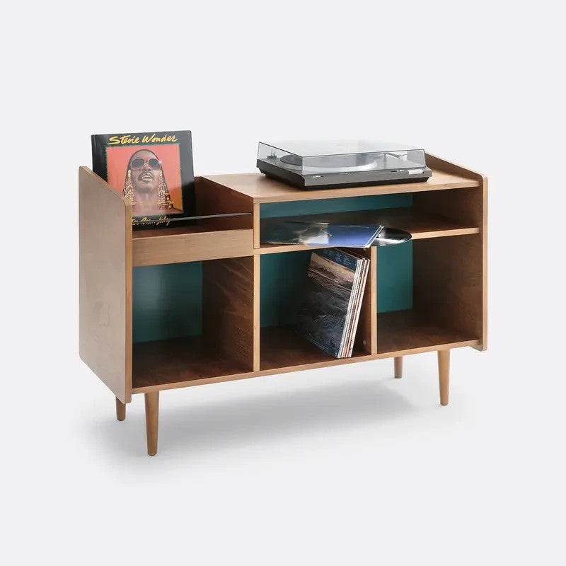 Walnut Vinyl Storage Cabinet Retro Sideboard Unit Media Console