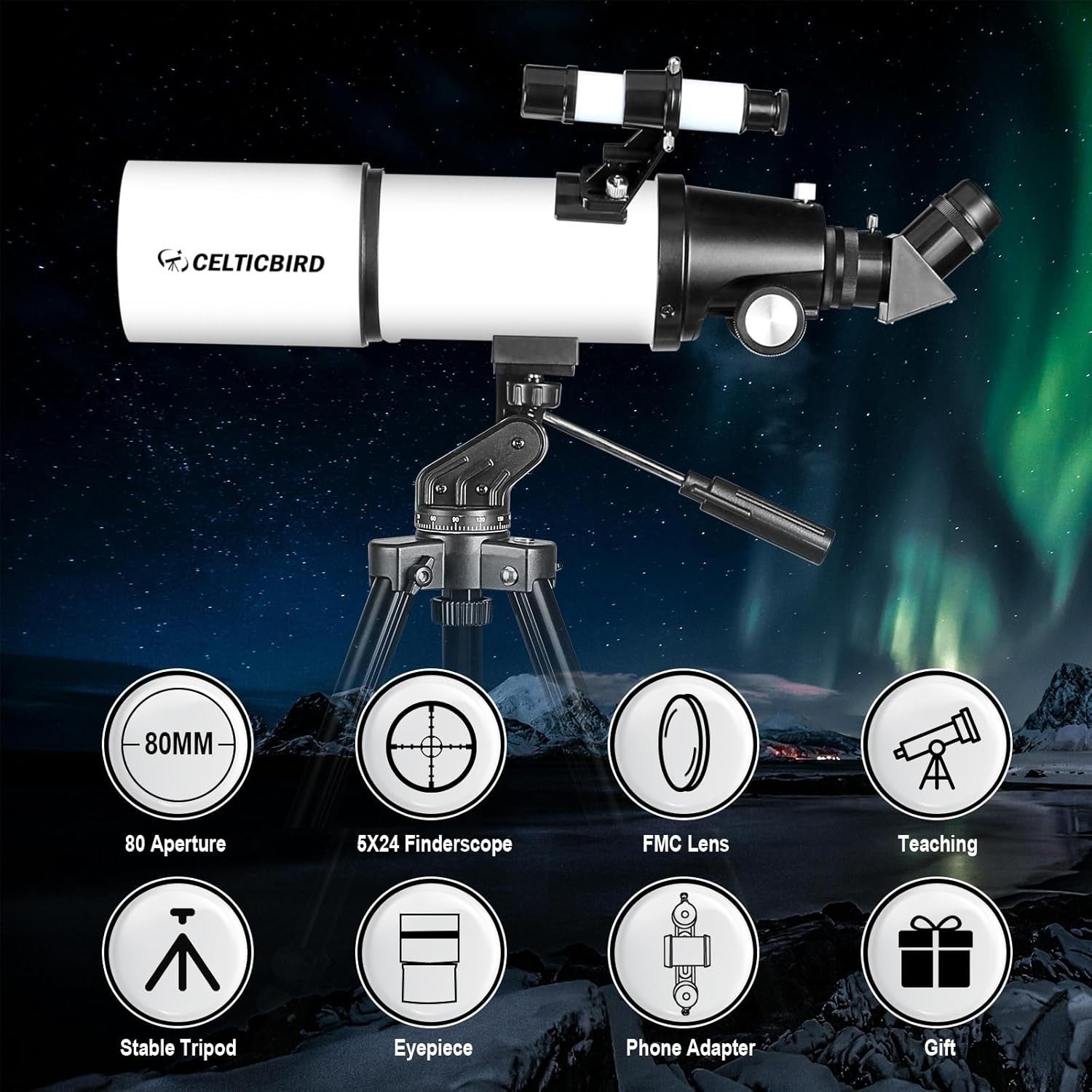 80mm Aperture 600mm Refractor Telescope for Adults & Beginners