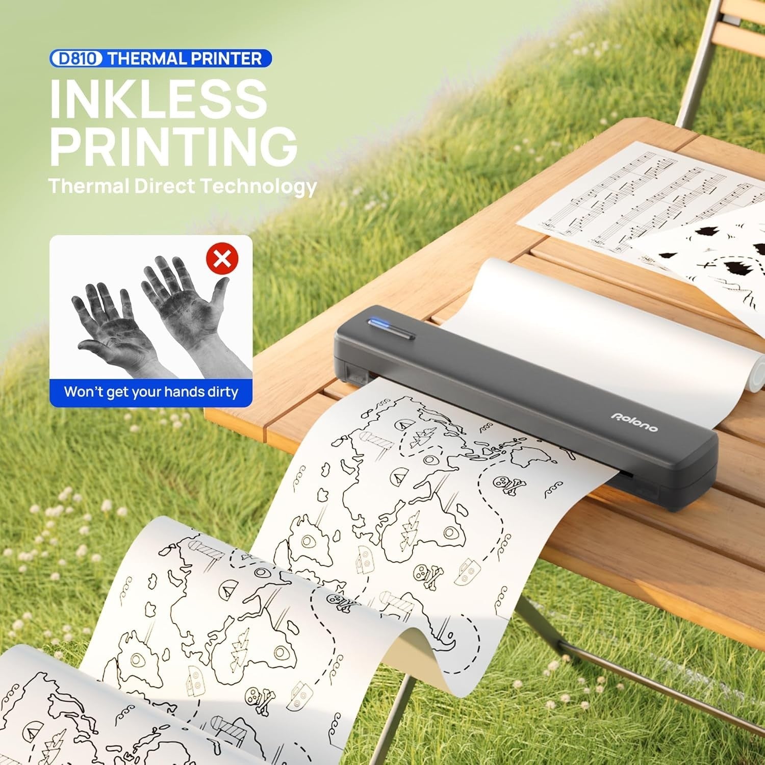 Portable Wireless A4 Thermal Printer Bluetooth Inkless Grey Travel Office