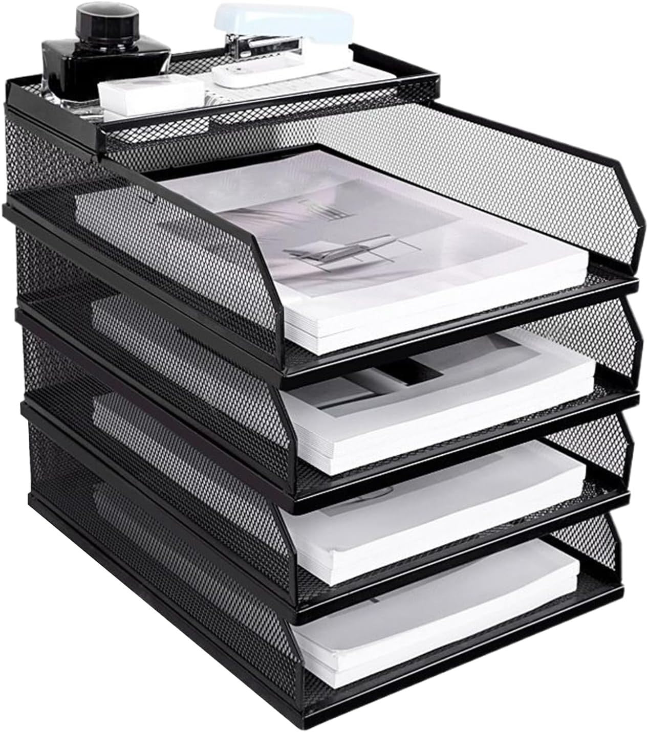 Desktop Paper Organizer Tray – Mesh Vertical Stackable File Holder for A4