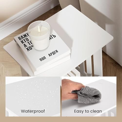 White Side Table Set of 2 – Compact Bedside & End Tables 34x25x40cm