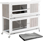 Two Tier Rabbit Hutch with Wheels Weatherproof Wooden Guinea Pig Cage