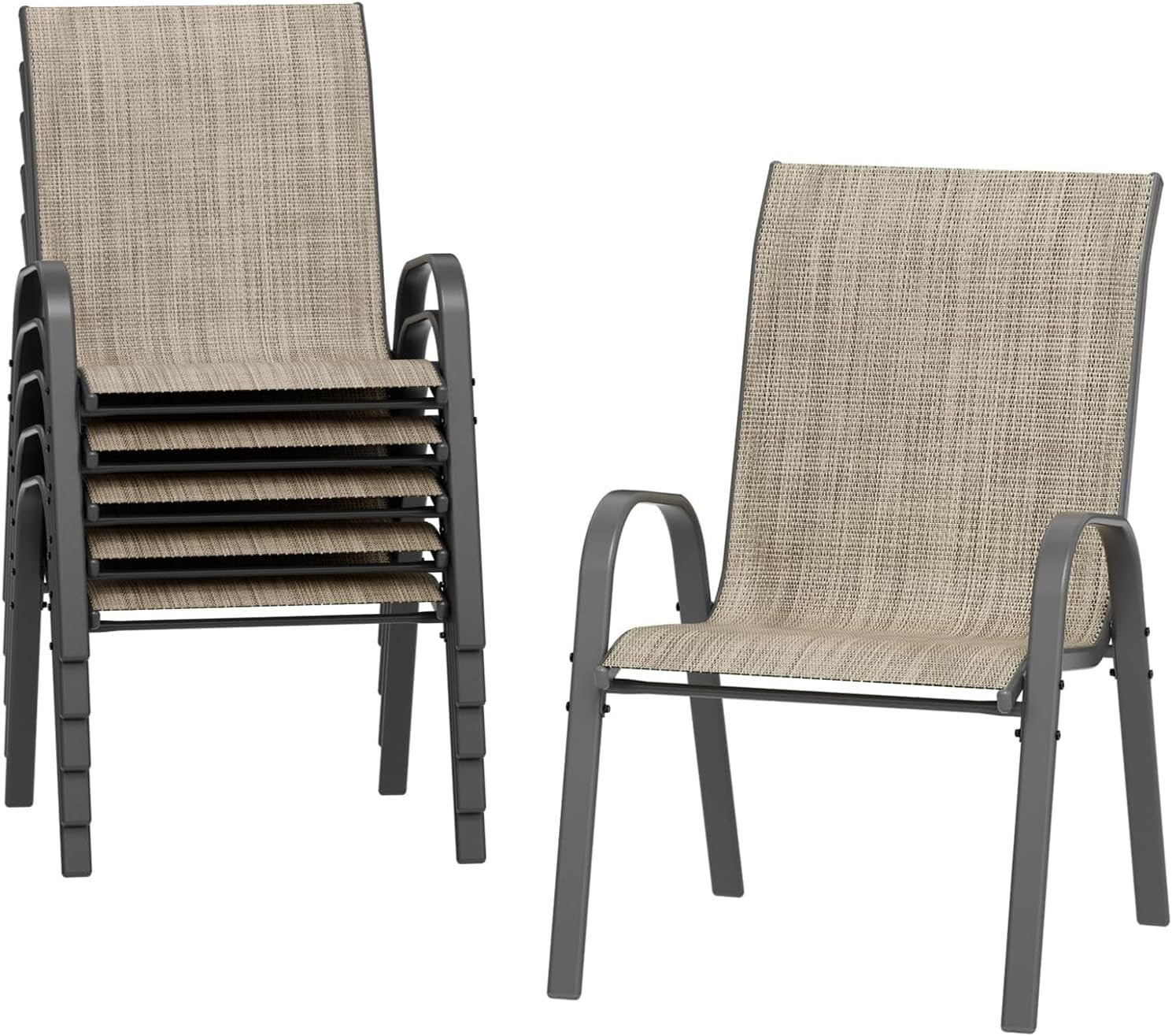 6x Stackable Garden Patio Chairs Outdoor Metal All-Weather Furniture Set
