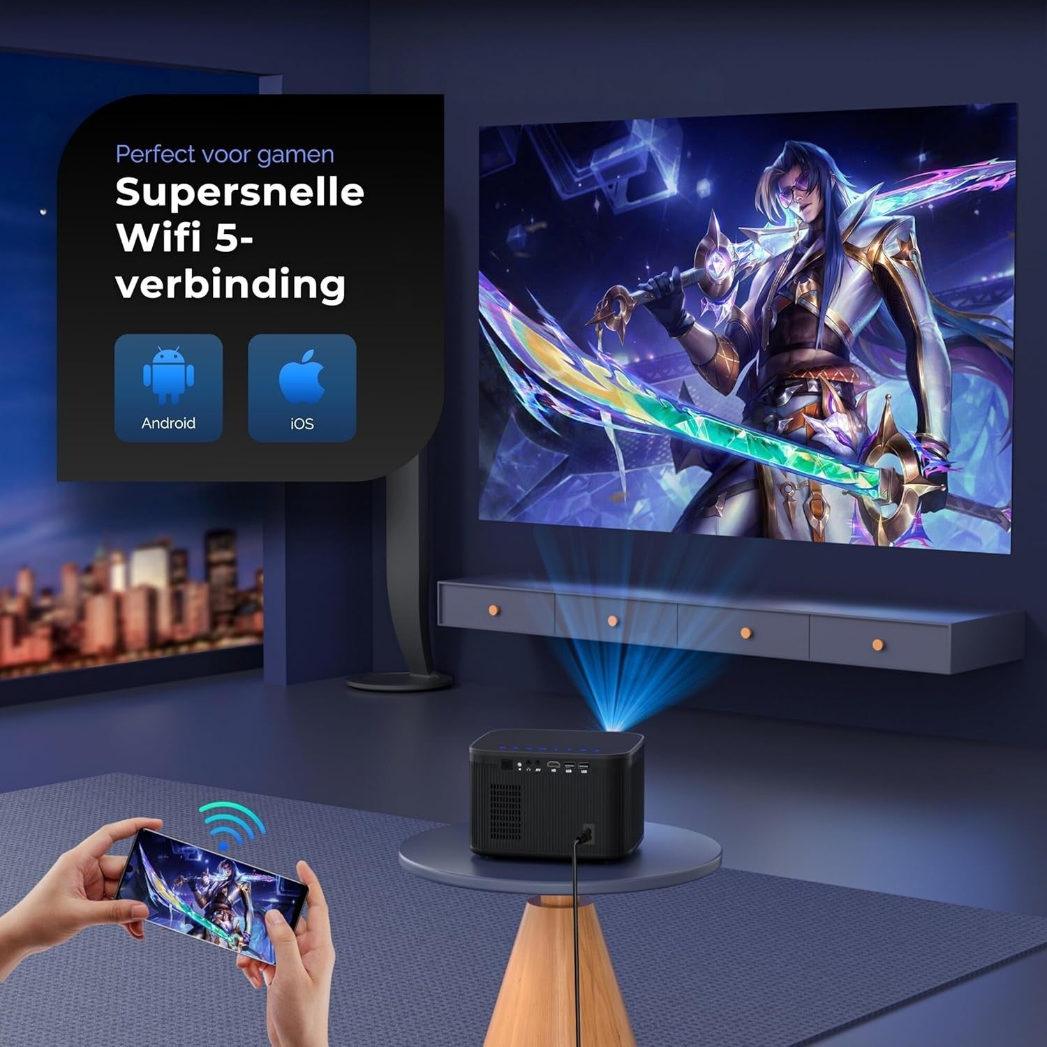 1080P Smart Projector Android WiFi Bluetooth Auto Focus 20000L